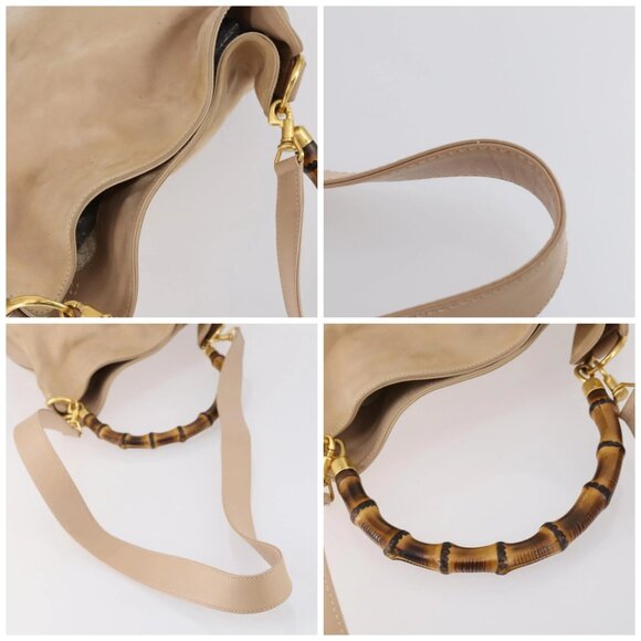 GUCCI Bamboo Hand Bag Leather 2way Beige Gold - Picture 16 of 16